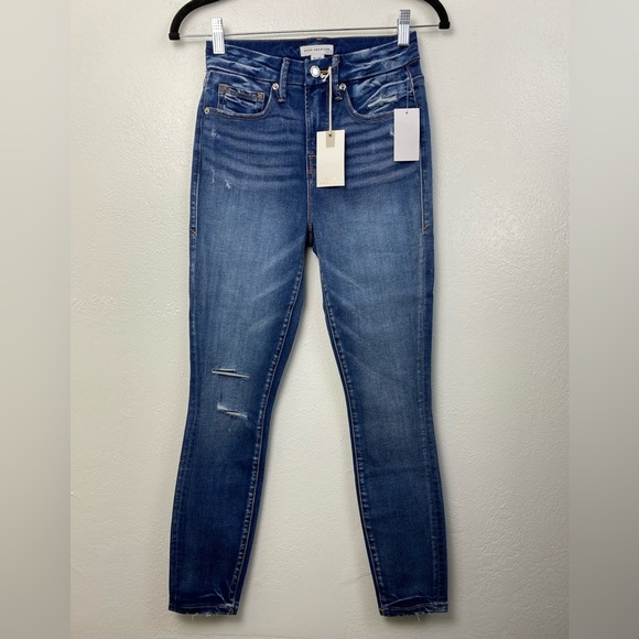Good American Denim Jeans Good Leg Crop Distressed Skinny Jeans Blue Size 25 NWT - Picture 15 of 16